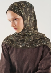 ETHNIC BLOSSOM PATTERNED SOFT VISCOSE HIJAB DUSTY BROWN