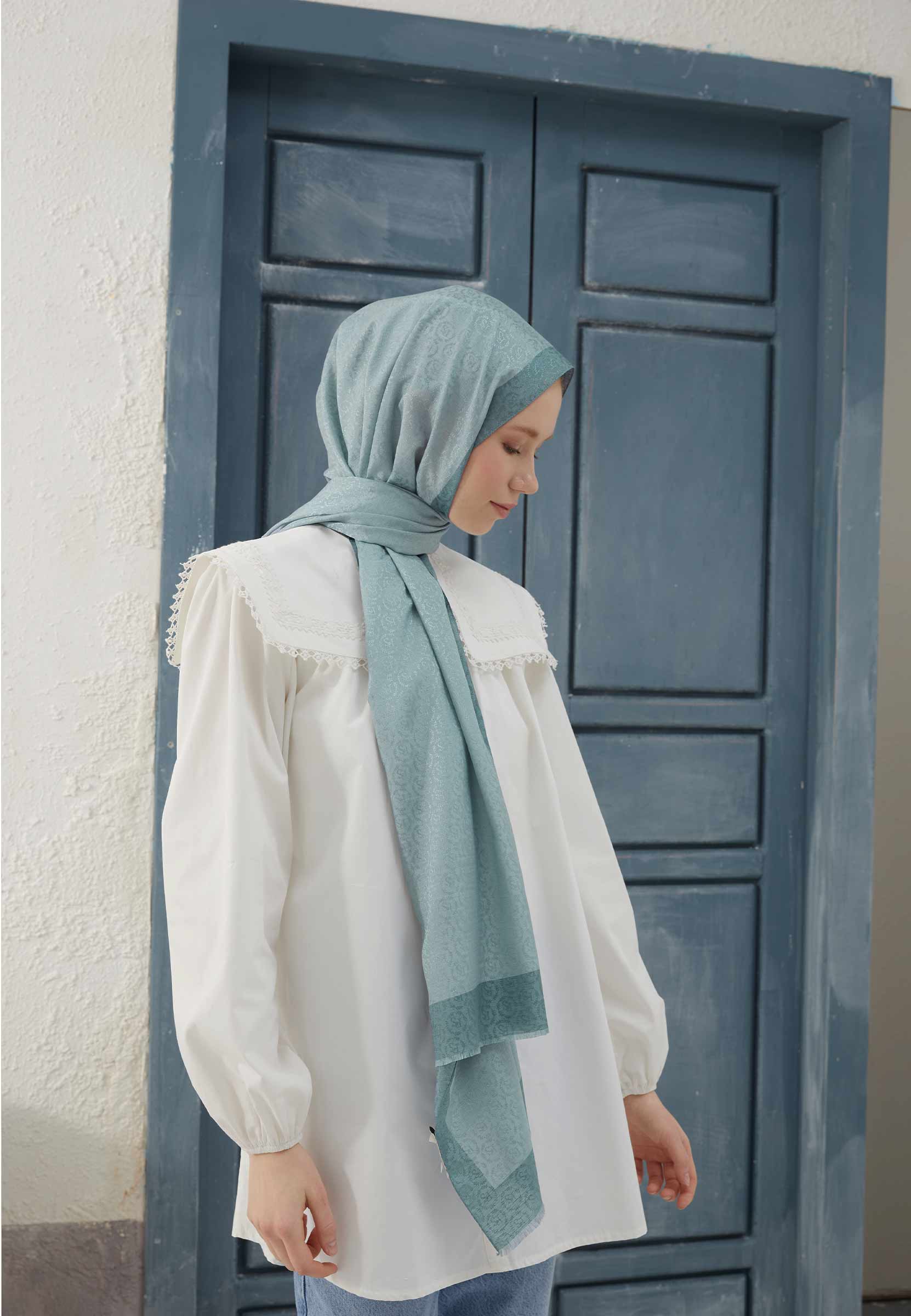 Mint Yeşili Monogram Şal