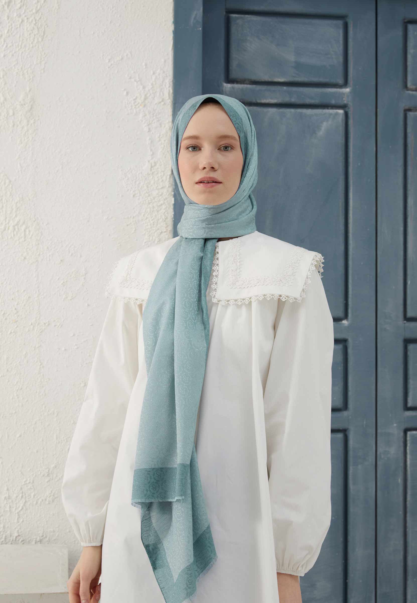 Mint Yeşili Monogram Şal