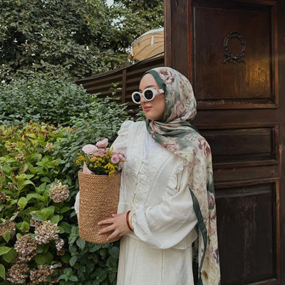 Vıntage Garden Desen Rami Şal Yeşil