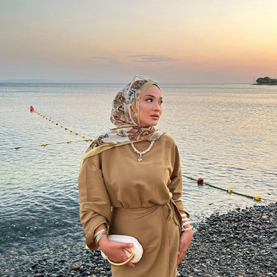 Wıld Flora Desen İpek Krep Şal Hardal