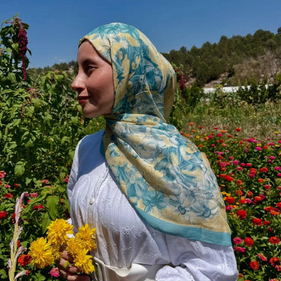 Summer Bloom Desen Rami Şal Soft Mavi