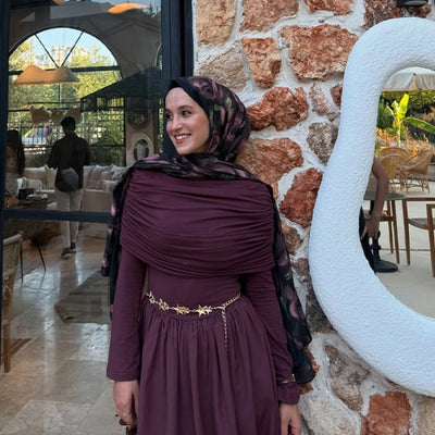 Summer Rose Desen Rami Şal Gülkurusu