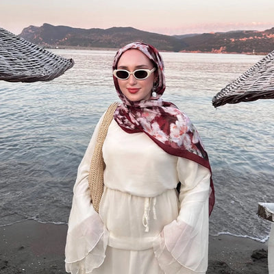 Vıntage Rose Desen Rami Şal Bordo