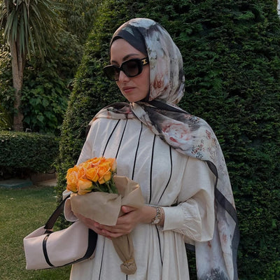 Vıntage Rose Desen Rami Şal Siyah