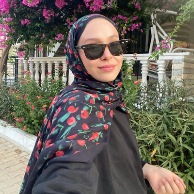 Cherry Desen Rami Şal Siyah