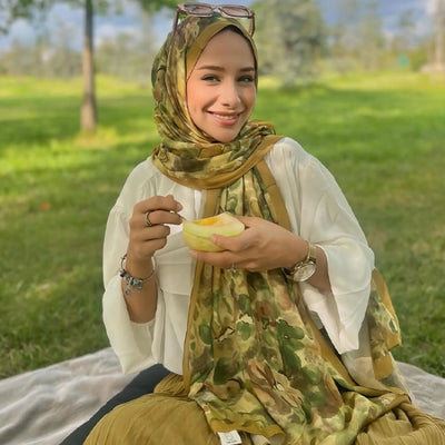 Hıbıscus Beauty Floş Viskon Şal Hardal
