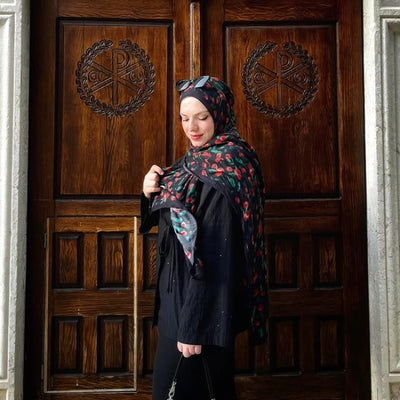 Cherry Desen Rami Şal Siyah