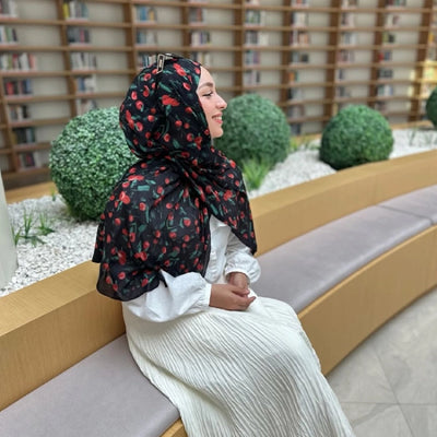 Cherry Desen Rami Şal Siyah