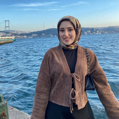 Roslyn Desen Pamuk İpek Eşarp Toprak