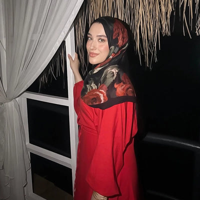 Summer Rose Desen Rami Şal Kırmızı