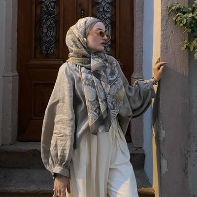 Verona Desen İpek Krep Şal Adaçayı