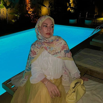 Vıntage Garden Desen Rami Şal Tereyağı