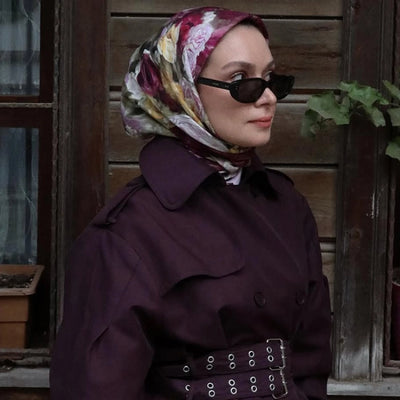 Rose Breeze Desen Pamuklu Viskon Eşarp Mürdüm