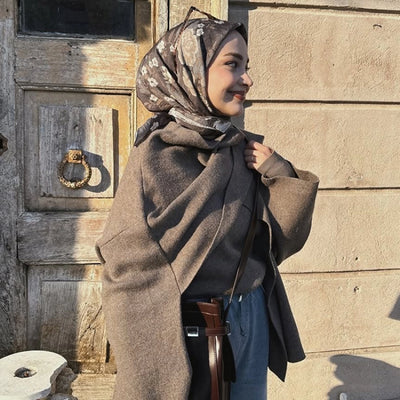 Reverıe Desen Pamuklu Viskon Eşarp Füme