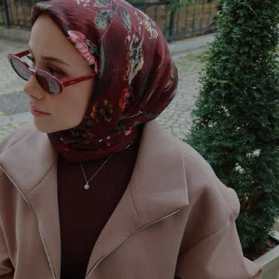 Jenephıe Desen Pamuklu Viskon Eşarp Bordo