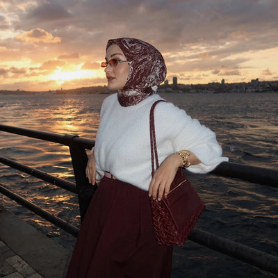 Secret Elegance Desen Pamuklu Viskon Eşarp Bordo