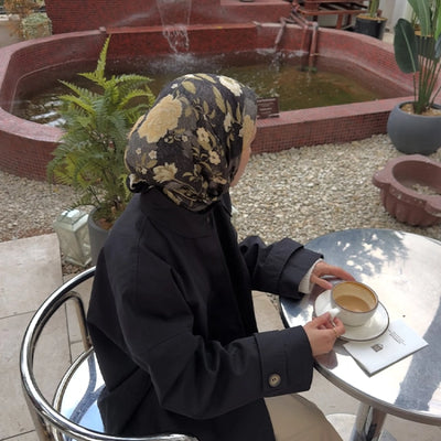 Reverıe Desen Pamuklu Viskon Eşarp Siyah