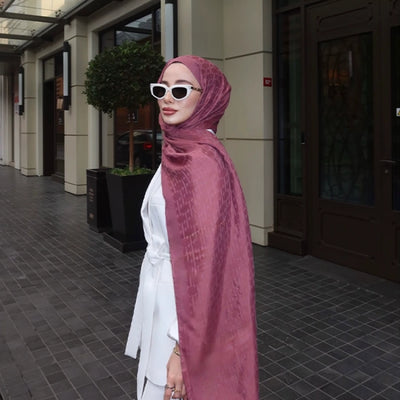 Monogram Pamuk Floş Jakarlı Şal Vintage Rose