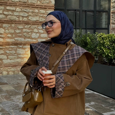 Nara Pamuk Floş Jakarlı Şal Gece Mavisi