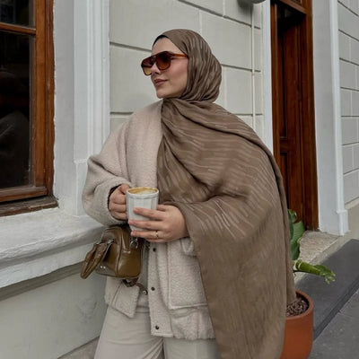 Nara Pamuk Floş Jakarlı Şal Toprak