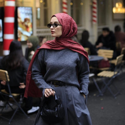Monogram Pamuk Floş Jakarlı Şal Bordo