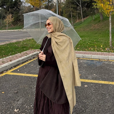 Nara Pamuk Floş Jakarlı Şal Vizon