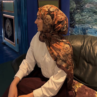 Magnolıa Desen Rami Şal Sıcak Kahve