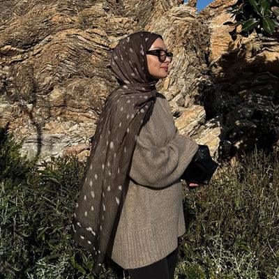 Fawn Desenli Pamuk Viskon Şal Vizon