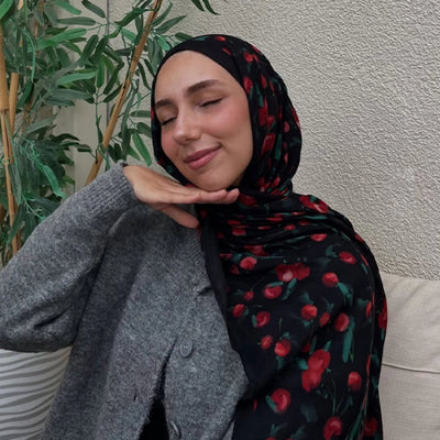 Cherry Desen Rami Şal Siyah