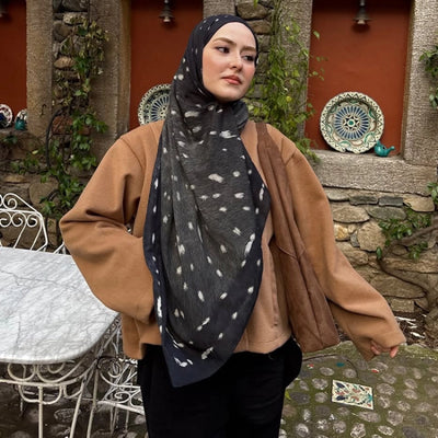 Fawn Desenli Pamuk Viskon Şal Siyah