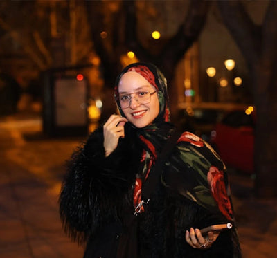 Summer Rose Desen Rami Şal Kırmızı