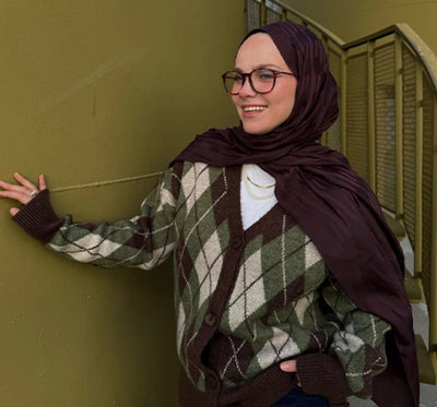 Nara Pamuk Floş Jakarlı Şal Kızıl Kahve