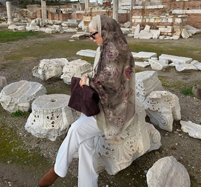 Marıelle Desenli Pamuk Viskon Şal Bej