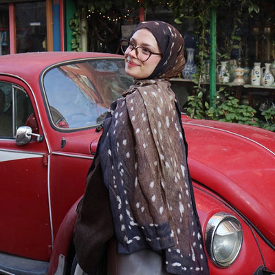 Fawn Desenli Pamuk Viskon Şal Kahverengi