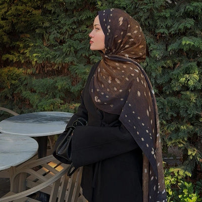 Fawn Desenli Pamuk Viskon Şal Kahverengi