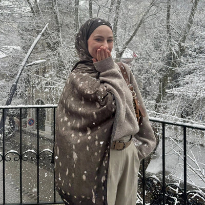 Fawn Desenli Pamuk Viskon Şal Vizon