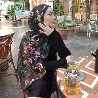 Madeleıne Desenli Pamuk Viskon Şal Derin Yeşil