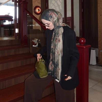 Marıelle Desenli Pamuk Viskon Şal Koyu Yeşil