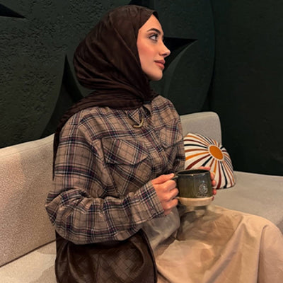 Nara Pamuk Floş Jakarlı Şal Acı Kahve
