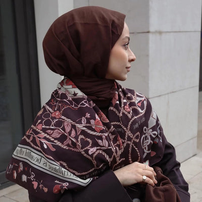 Dreamy Skıes Desen Floş Viskon Eşarp Burgundy