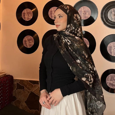 Madeleıne Desenli Pamuk Viskon Şal Kahve