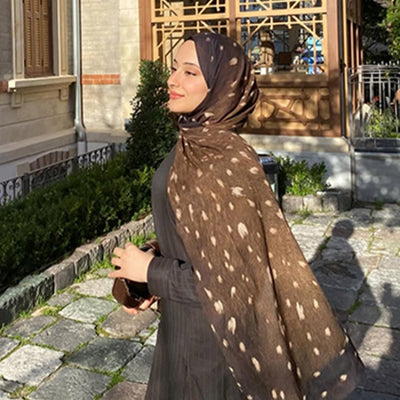 Fawn Desenli Pamuk Viskon Şal Kahverengi