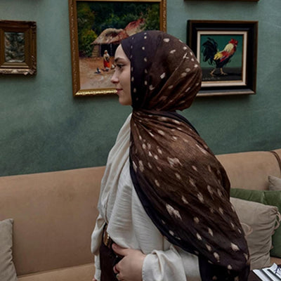 Fawn Desenli Pamuk Viskon Şal Kahverengi