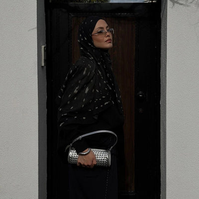 Fawn Desenli Pamuk Viskon Şal Siyah