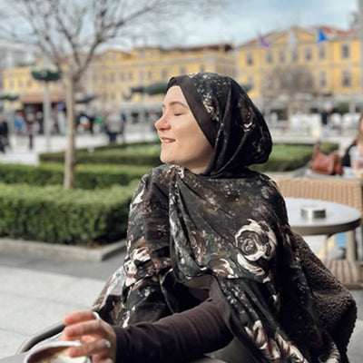 Madeleıne Desenli Pamuk Viskon Şal Kahve
