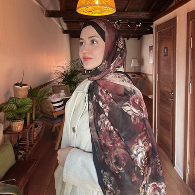 Marıelle Desenli Pamuk Viskon Şal Siyah