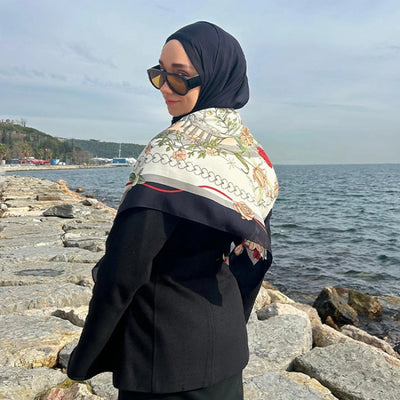 Once Upon A Love Desen Floş Viskon Eşarp Black Passıon
