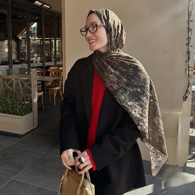 Dark Beauty Desenli Pamuk Viskon Şal Sütlü Kahve