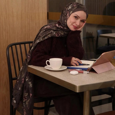 Flower Raın Desenli Pamuk Viskon Şal Füme